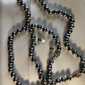 Freshwater Cultured Pearl Necklace Bracelet and Earrings SET VTG GIFTS HER